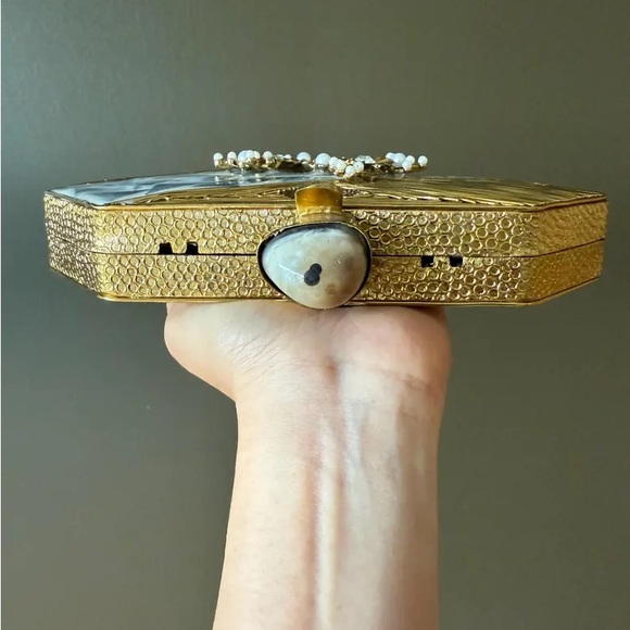 Gold and White Geometric Clutch
